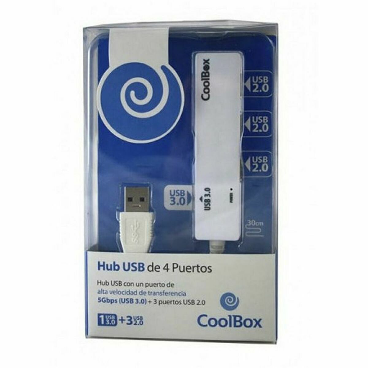 3-Port USB Hub CoolBox COO-H413 White Black 3600 W