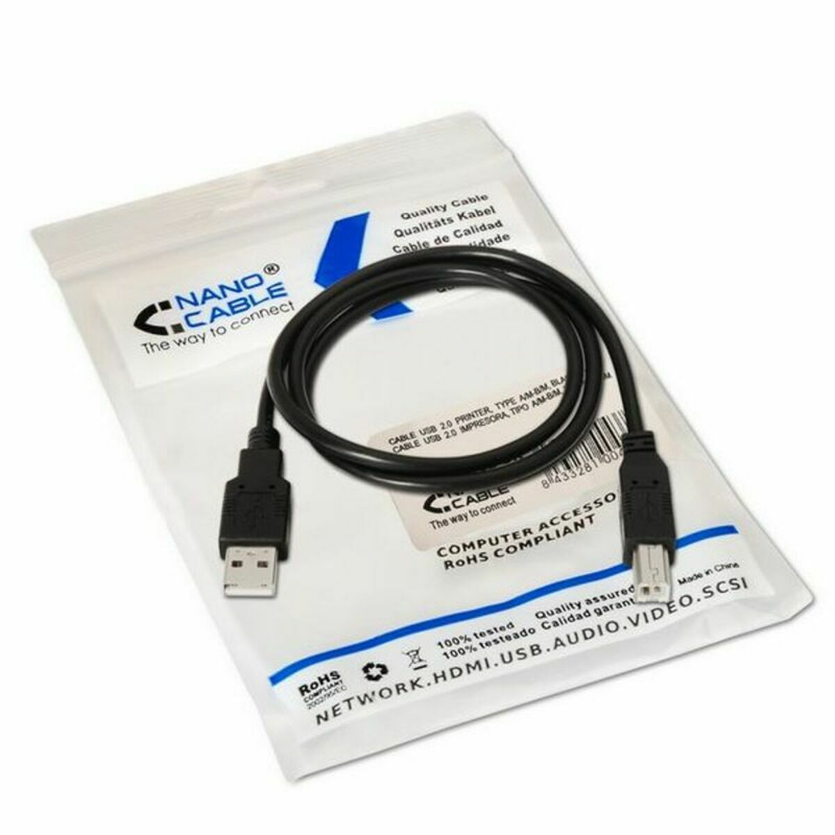 USB Cable NANOCABLE AIEACI0014 10.01.0103BK A-B Printer