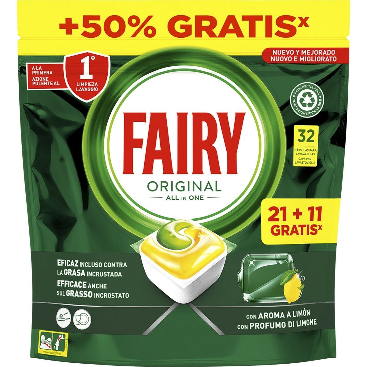 Dishwasher lozenges Lemon Fairy 21372 32 Units