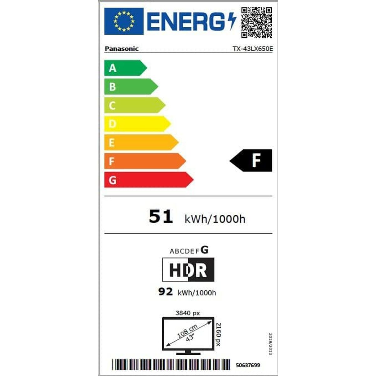 Television Panasonic TX43LX650E   43 43" 4K Ultra HD LED HDR10