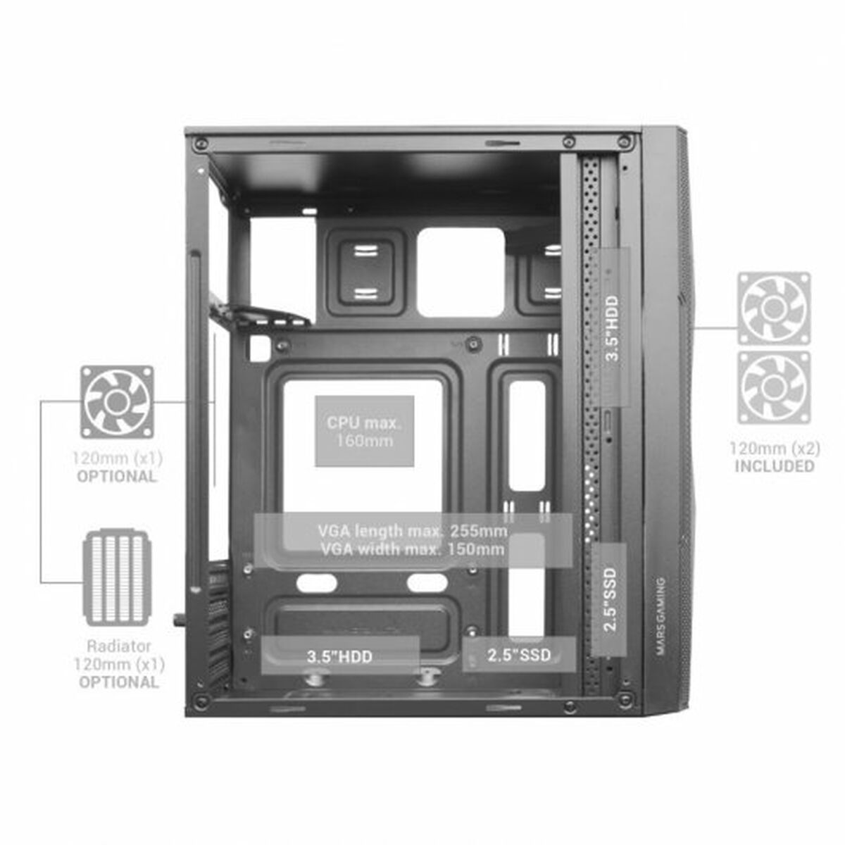 ATX Semi-tower Box Mars Gaming  MC-ME Black