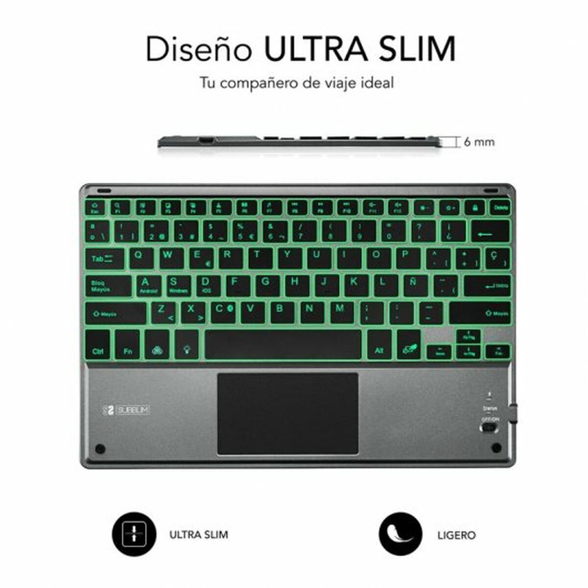 Bluetooth Keyboard with Support for Tablet Subblim SUB-KBT-SMBT51 Grey Multicolour Spanish Qwerty