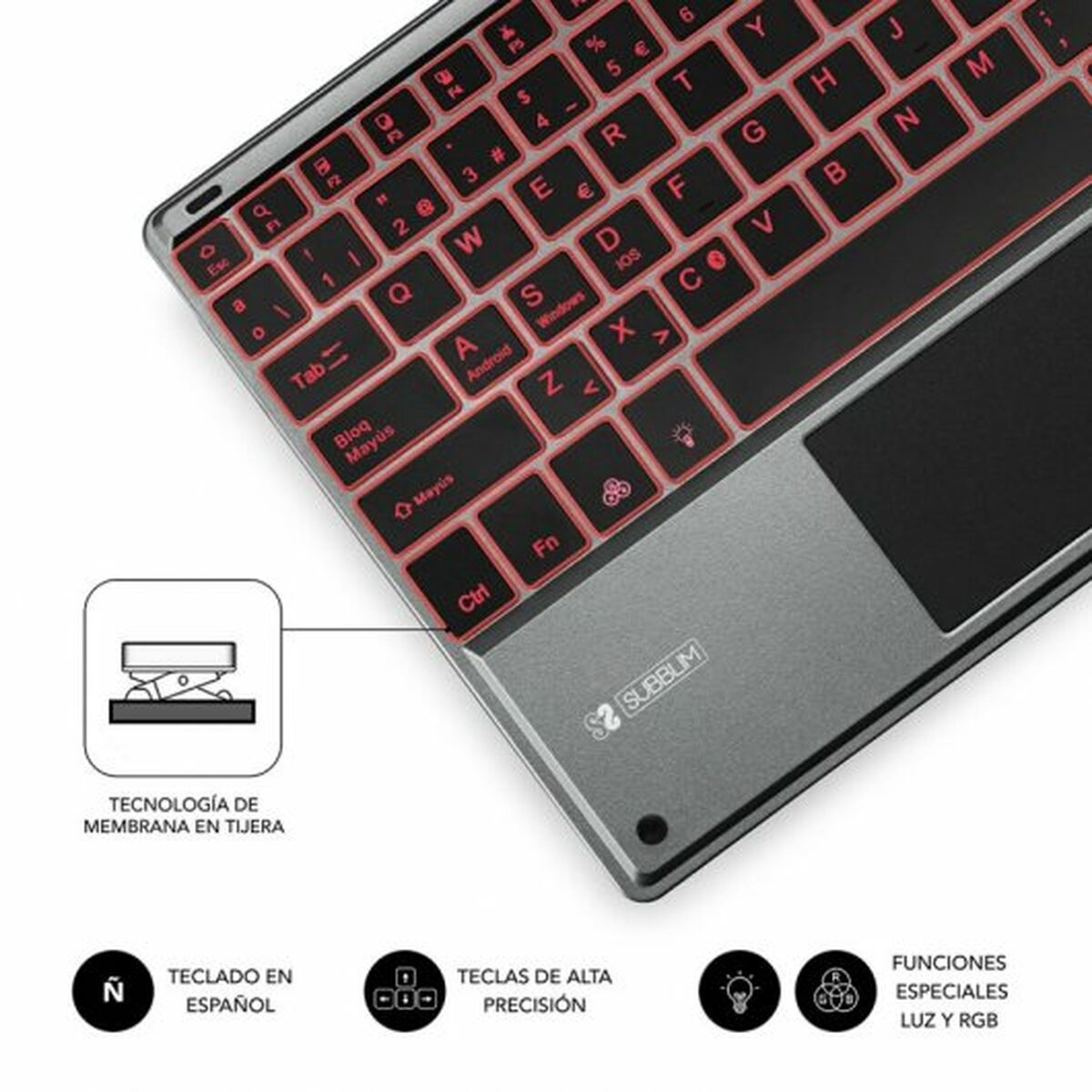 Bluetooth Keyboard with Support for Tablet Subblim SUB-KBT-SMBT51 Grey Multicolour Spanish Qwerty