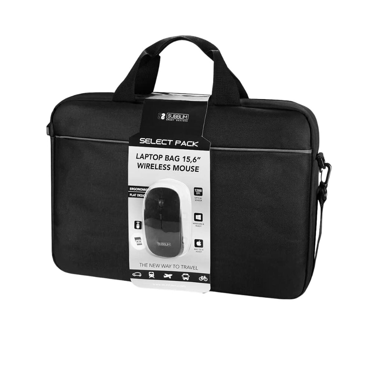 Laptop Case Subblim Maletín con Ratón Select Pack Wireless Mouse USB + Laptop bag 15,6"