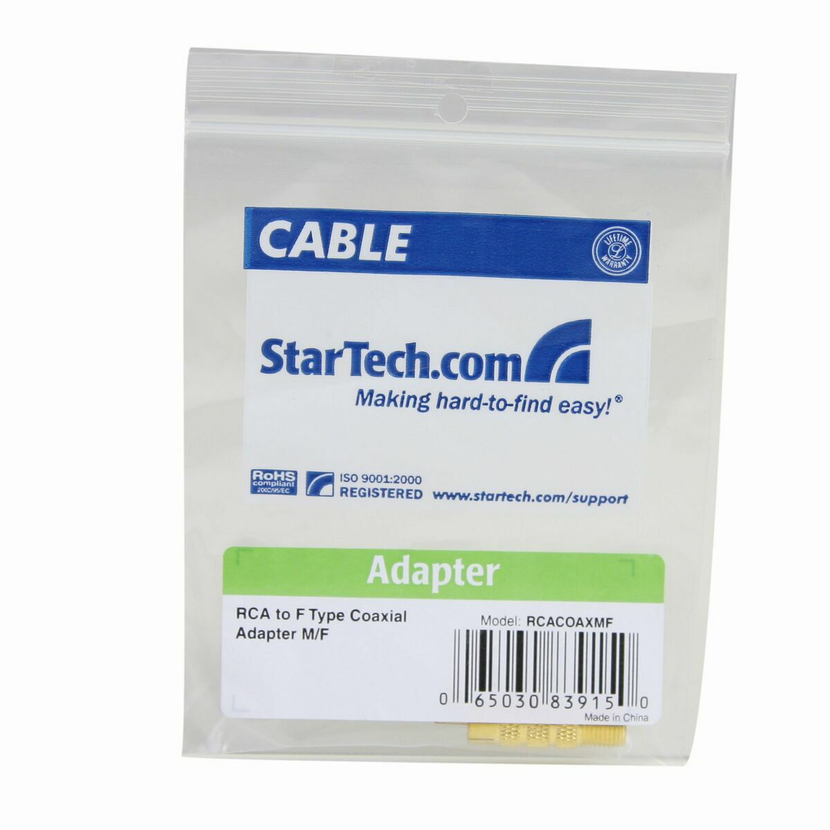 RCA Adapter Startech RCACOAXMF Yellow Golden