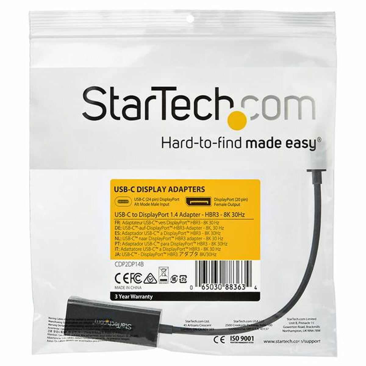 USB C to DisplayPort Adapter Startech CDP2DP14B            Black