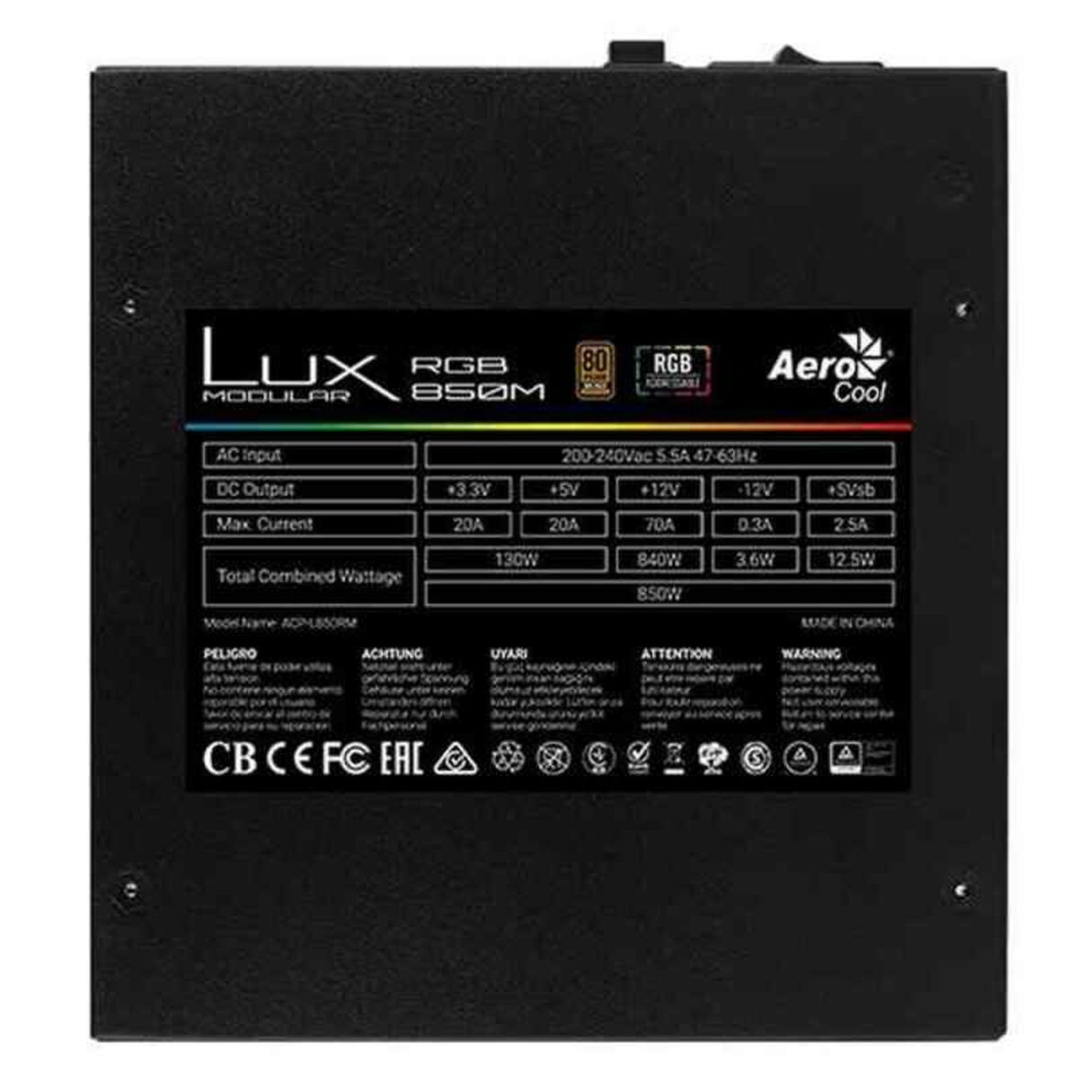 Power supply Aerocool LUXRGB850M Black 850 W 130 W 840 W 80 Plus Bronze