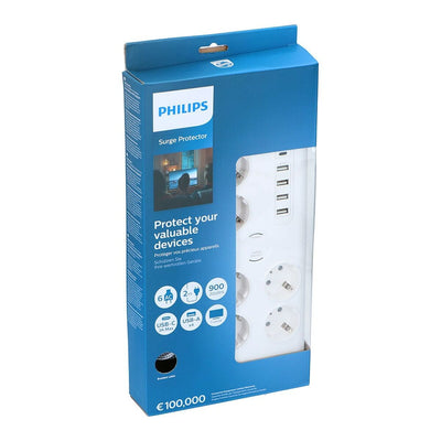 Schuko 6 Way Multi-socket Adapter Philips (2 m)