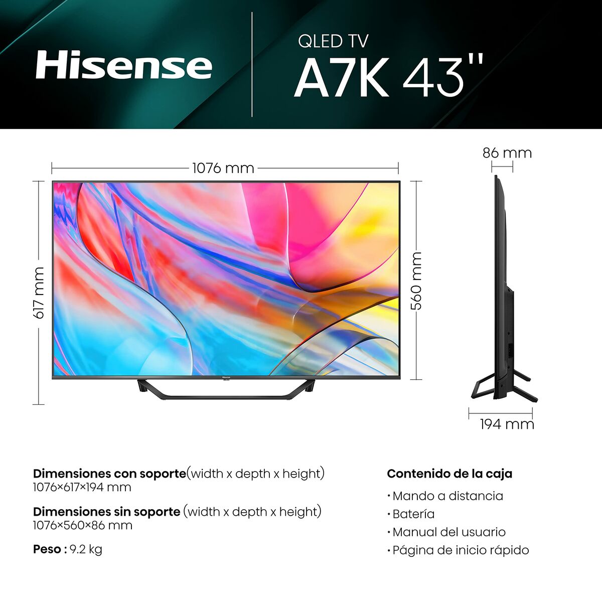 Smart TV Hisense 43A7KQ 43" 4K Ultra HD HDR QLED