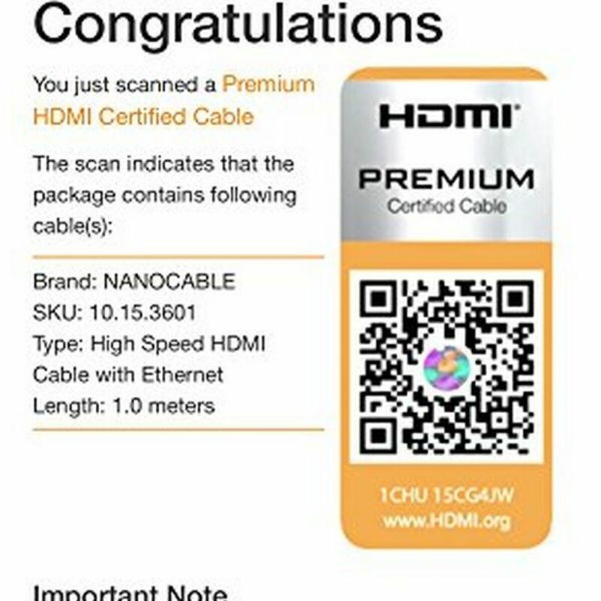 HDMI Cable NANOCABLE HDMI V2.0, 1m 10.15.3601 V2.0 4K 1 m Black