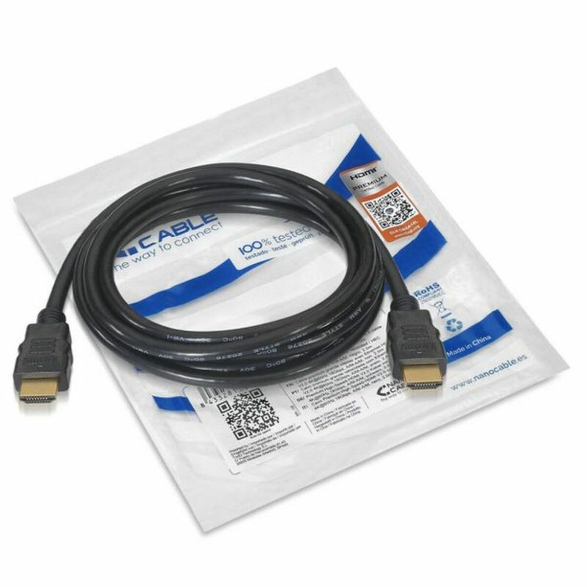 HDMI Cable NANOCABLE HDMI V2.0, 1m 10.15.3601 V2.0 4K 1 m Black