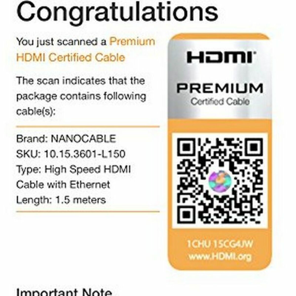 HDMI Cable NANOCABLE HDMI V2.0, 1.5m 10.15.3601-L150 V2.0 4K 1,5 m