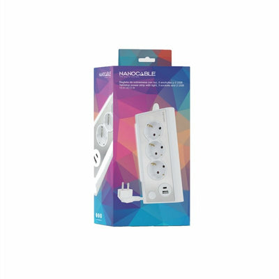 Schuko 3 Way Multi-socket Adapter NANOCABLE 10.37.0013-W USB x 2