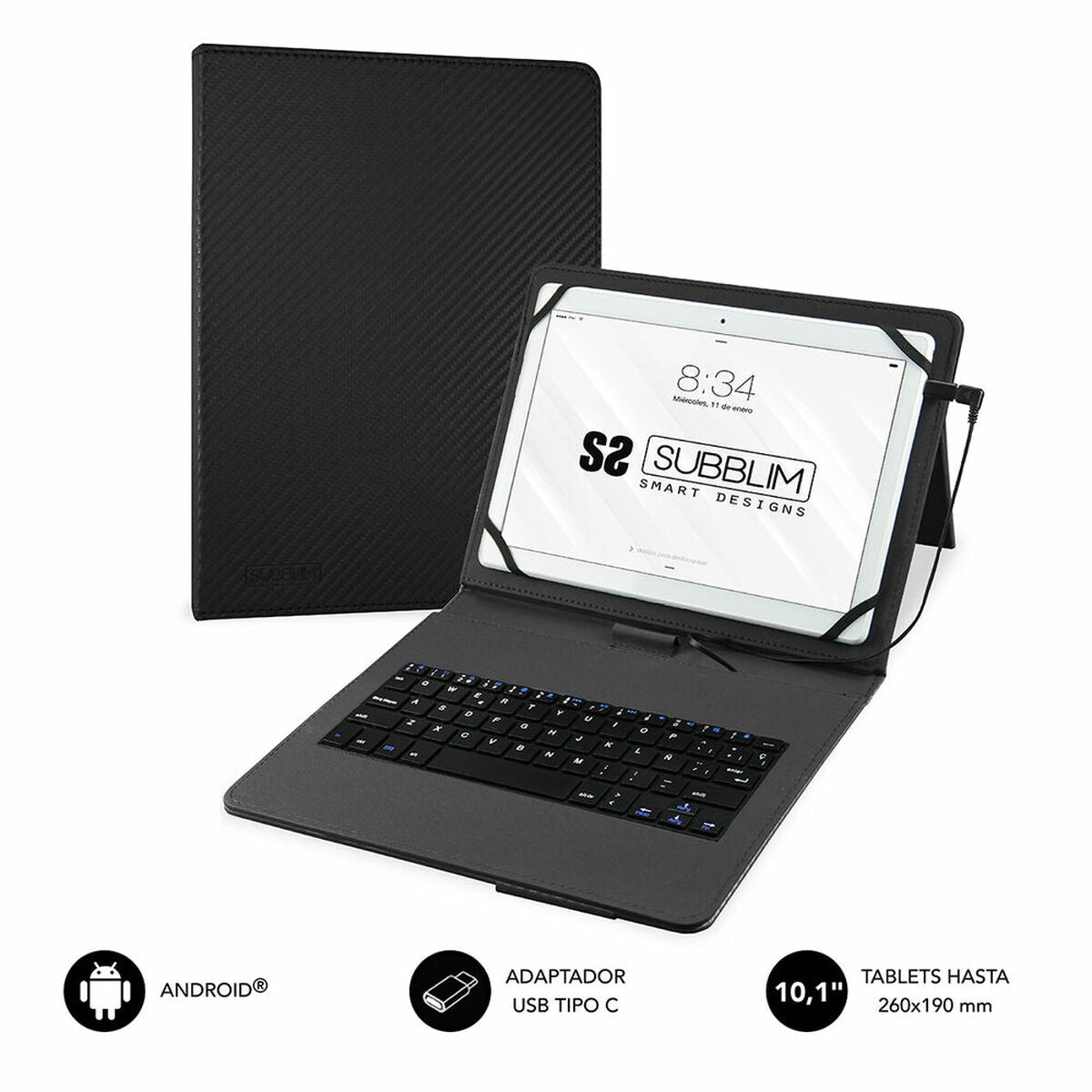 Case for Tablet and Keyboard Subblim SUB-KT1-USB001 10.1" Black Spanish Qwerty