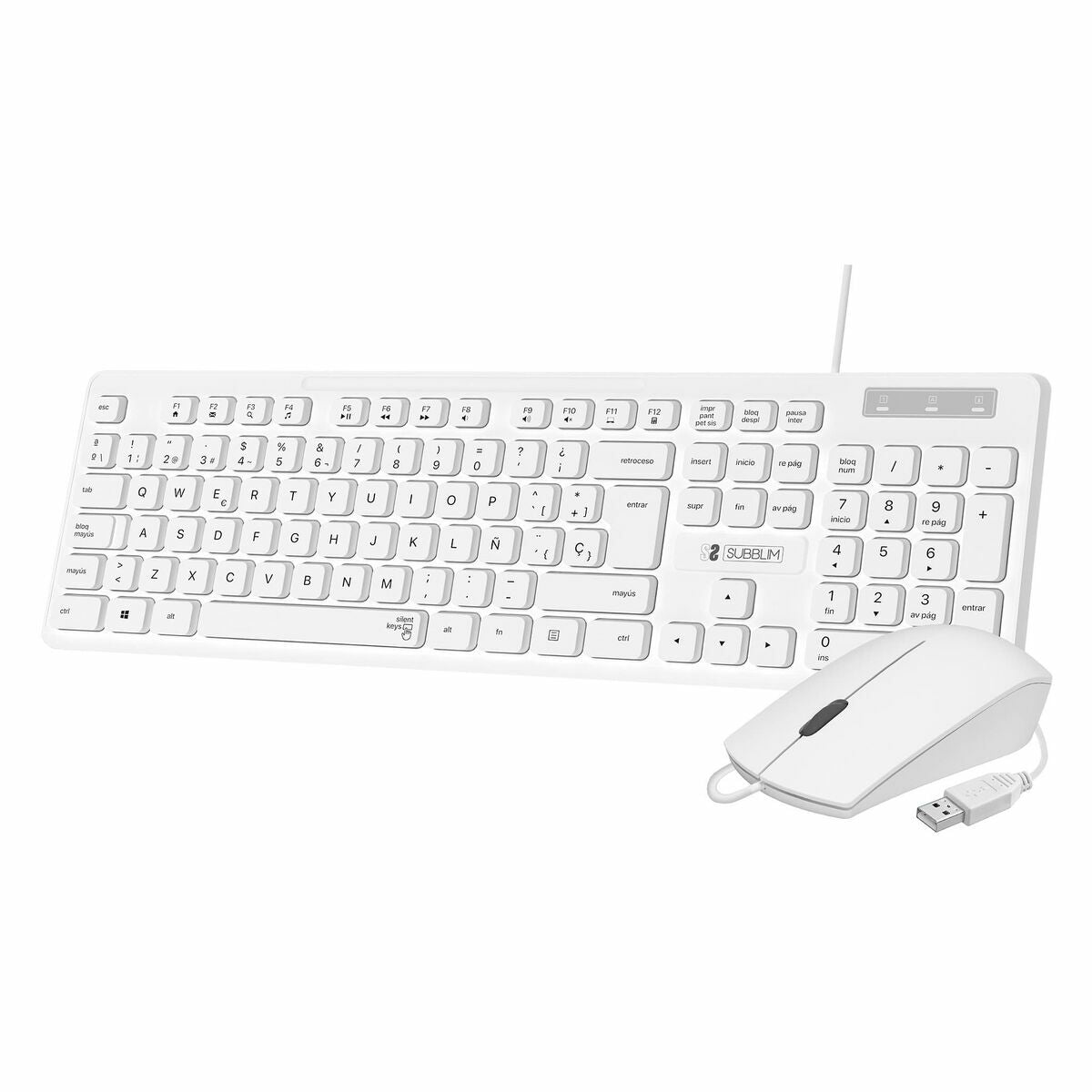 Keyboard and Mouse Subblim Combo Business Slim White Spanish Qwerty QWERTY